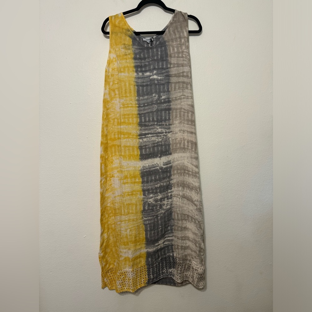 Rosemarine Linen Multi Color Tie Dye Maxi Dress NEW